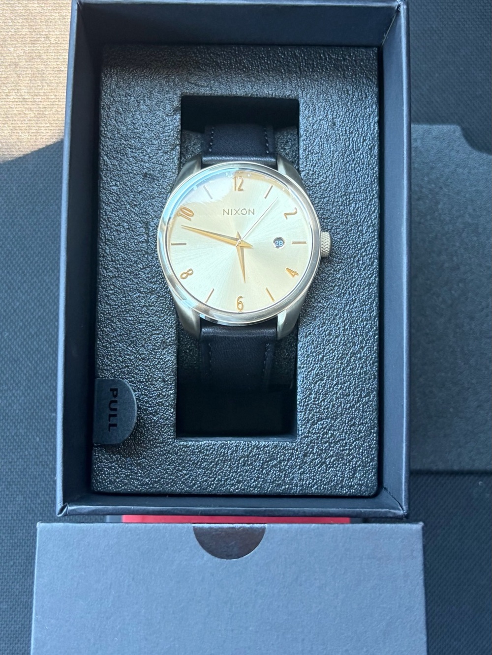 Nixon Thalia Leather Watch A1343-2498 Light Gold Black 38mm New in Box